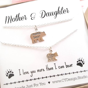Mama Bear and Baby Bear Sterling Silver Necklace Set Perfect Mother's Day Gift Mother & Daughter Jewelry Set Baby Shower Gift image 1
