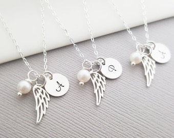 Personalized Angel Wing Necklace 925 Sterling Silver Memorial Initial Necklace - Miscarriage Jewelry - Personalized Sympathy and Loss Gift