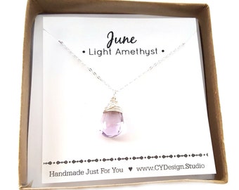 Light Amethyst Necklace - June Birthstone - Dainty Drop Necklace - Sterling Silver Necklace - Gemstone Briolette Necklace - Gift for Her