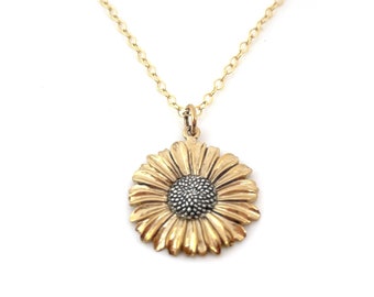 Sunflower Flower Charm Necklace - 14k Gold Filled Necklace - Handmade Jewelry