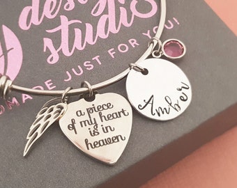 A Piece of My Heart is in Heaven Personalized Angel Wing Bracelet