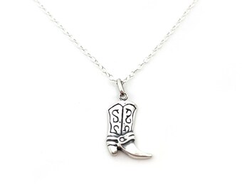 Cowgirl Boot Country Charm Necklace  - Sterling Silver Jewelry - Handmade Necklace