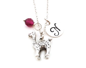 Llama Charm - Initial Necklace - Personalized Necklace - Sterling Silver Jewelry - Gift for Her