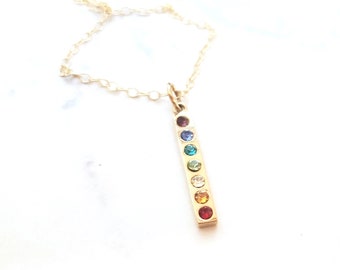 Rainbow Chakra Charm 14k Gold Filled Necklace - Gift for Her