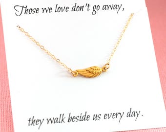 Sideways Angel Wing Gold Filled Memorial Necklace