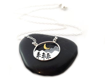 Mountain Scenery Necklace - Sterling Silver Jewelry