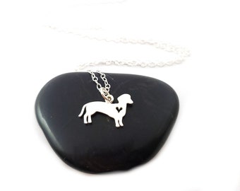 Dachshund with Heart Necklace - Sterling Silver Jewelry