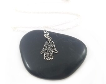 Hamsa Charm Necklace - Sterling Silver Jewelry - Gift for Her