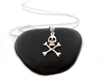 Skull and Crossbones Necklace - Sterling Silver Jewelry