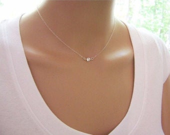 Tiny Diamond 925 Sterling Silver CZ Choker - Dainty Layering Jewelry - Adjustable Length - Minimalist Gift