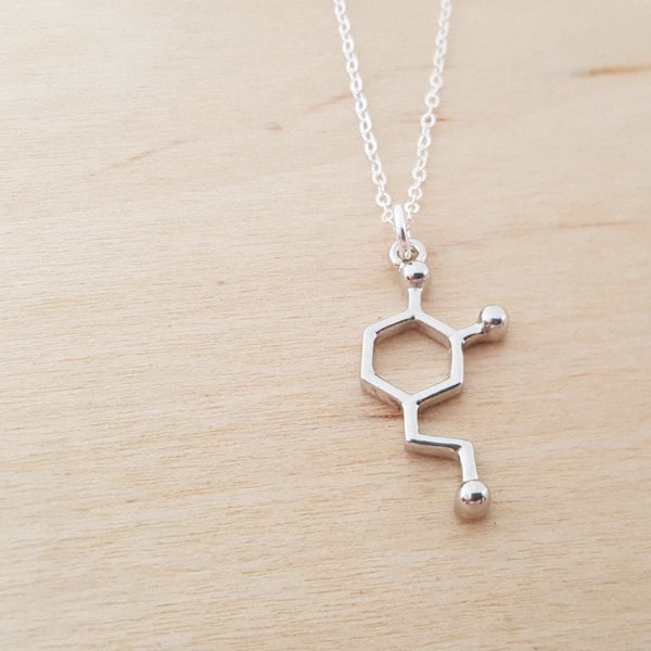 Dopamine Necklace - Molecule Necklace - Science Necklace - Geek Necklace - Sterling Silver Necklace - Simple Jewelry / Gift for Her