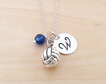 Volleyball Charm Swarovski Birthstone Initial Personalized Sterling Silver Necklace / Gift for Her
