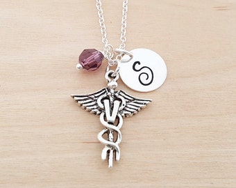 Veterinarian Charm - Vet Necklace - Vet Tech - Custom Initial Personalized Sterling Silver Necklace - Veterinary Necklace - Vet Charm