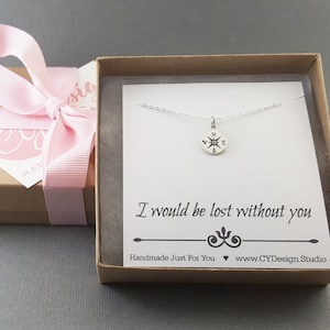 Lost Without You Silver Compass Necklace - Traveler Charm Necklace - Dainty Everyday Jewelry -  Tiny Sterling Silver Necklace / Gift for Her