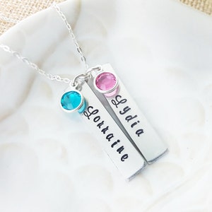Personalized Mom Name Bar and Birthstone Sterling Silver Necklace - Custom Gift for Mom - Mother&#39;s Day Sale