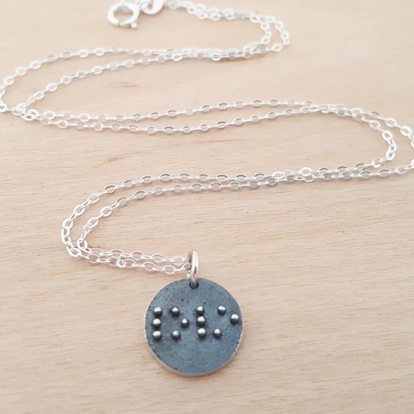 Braille Love Necklace - Reversible Charm - Love Necklace  - Sterling Silver Necklace - Simple Jewelry / Gift for Her