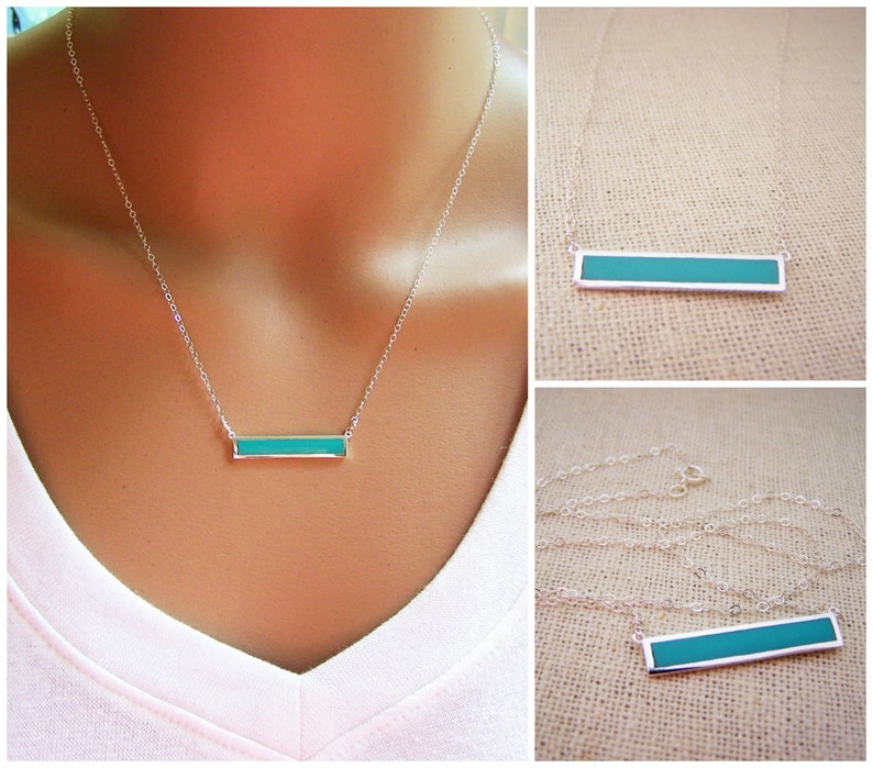 Turquoise Bar Necklace Sterling Silver Bar Necklace Etsy