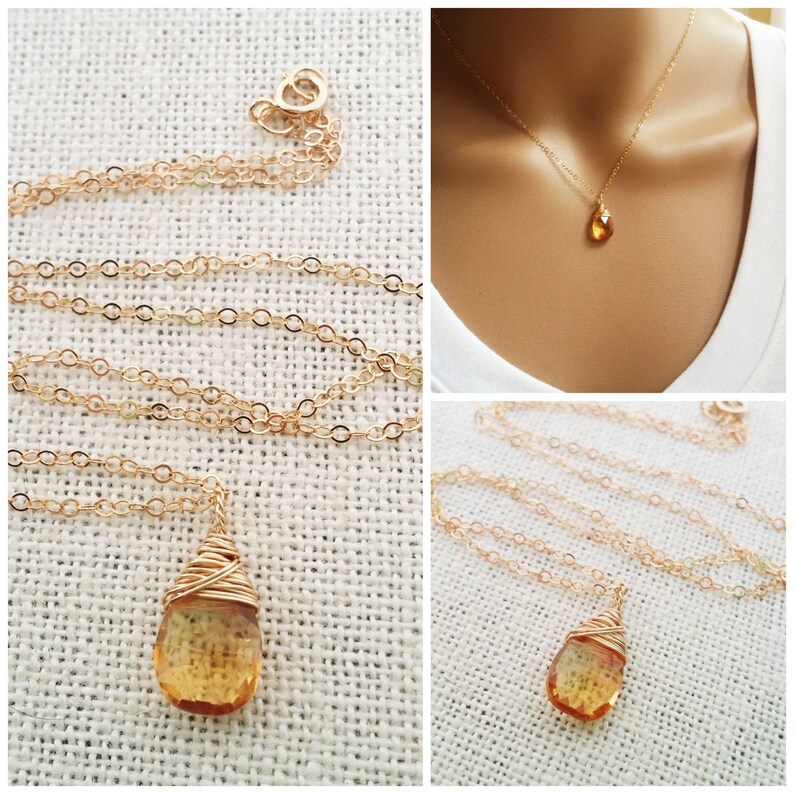 Citrine Necklace November Birthstone Dainty Drop Necklace 14k Gold Fill Necklace Gemstone Briolette Necklace Gift for Her image 1