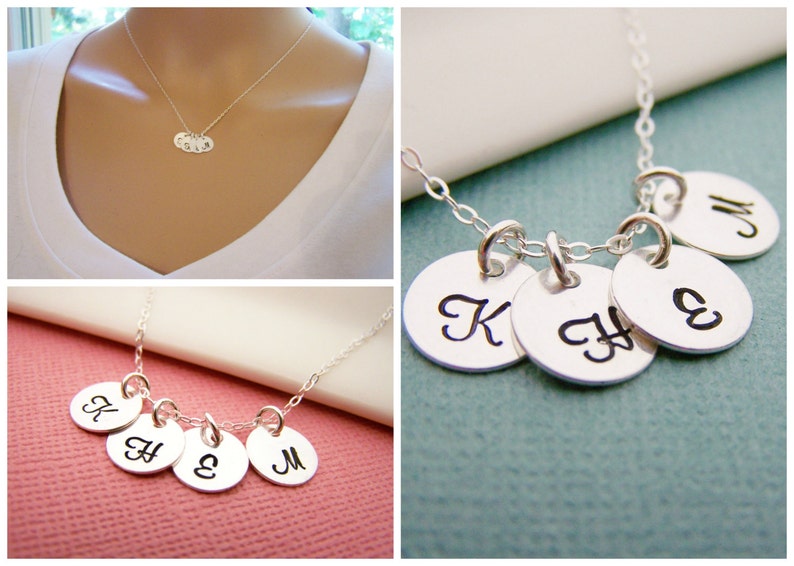 Tiny 925 sterling silver initial necklace Up to 10 Initials