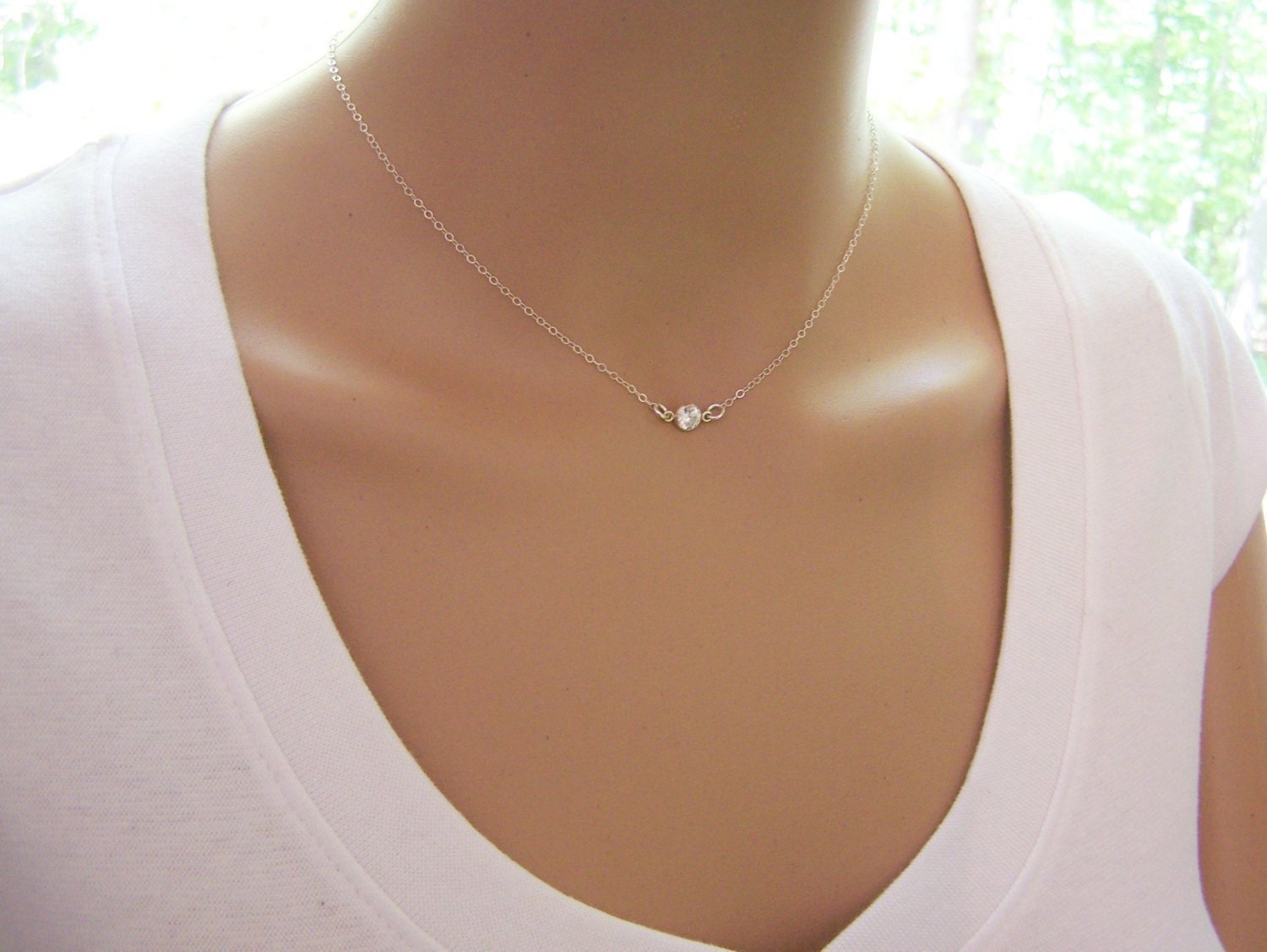 Small diamond silver necklace deals