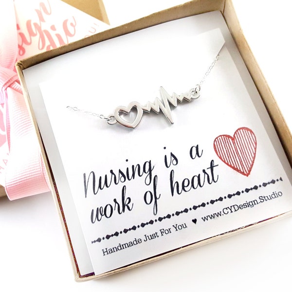 Nursing is a Work of Heart Necklace - Heart Rhythm Charm - Nurse Necklace - Nurse Gift - Heartbeat necklace - Sterling Silver Jewelry