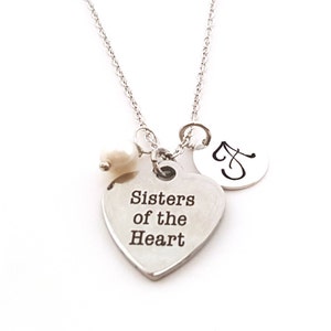 Sisters of The Heart Charm - Best Friend Necklace -  Birthstone Necklace - Personalized Initial - Sterling Silver Jewelry - Gift for Her