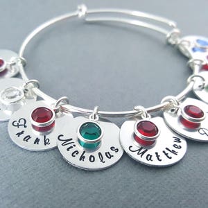 Personalized Name Bracelet - Childrens Names Adjustable Bangle Bracelet - Birthstone Bracelet - Personalized Jewelry - Gift for Mom