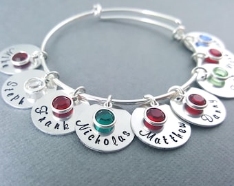 Personalized Name Bracelet - Childrens Names Adjustable Bangle Bracelet - Birthstone Bracelet - Personalized Jewelry - Gift for Mom