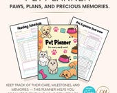 Pet Planner Printable - 38 Page Editable Canva Template - Pet Wellness, Vet Visits, Feeding Schedule, Sitter Notes  | Pet Care Sheets