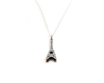 3D Eiffel Tower Silver Charm Necklace - Paris Travel Jewelry - Handmade Jewelry