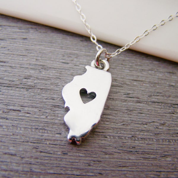 Illinois State Heart Cut Out Charm Sterling Silver Necklace / Gift for Her - Illinois Necklace - State Necklace - Geography Necklace