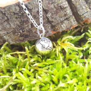 Earth Globe 3D Charm Sterling Silver Necklace - Gift For Her