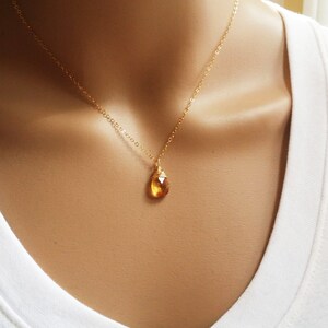 Citrine Necklace November Birthstone Dainty Drop Necklace 14k Gold Fill Necklace Gemstone Briolette Necklace Gift for Her image 3