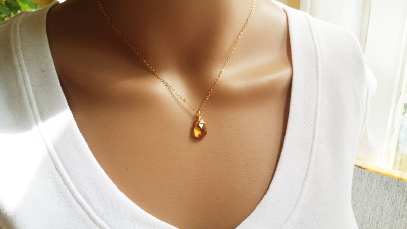 Citrine Necklace November Birthstone Dainty Drop Necklace 14k Gold Fill Necklace Gemstone Briolette Necklace Gift for Her image 3