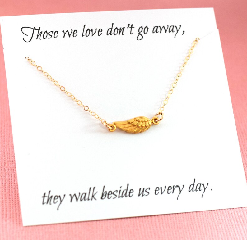 Memorial Jewelry Loss Necklace 14k Gold Filled Miscarriage Necklace Gold Sideways Angel Wing Memorial Necklace Sympathy Gift