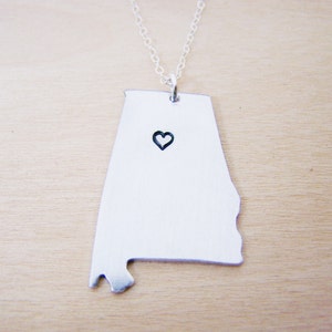Hand Stamped Heart Alabama State Sterling Silver Necklace / Gift for Her