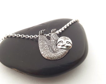 Sloth 925 Sterling Silver Charm Necklace - Rainforest Animal Adorable Cute Jewelry - Gift for Her