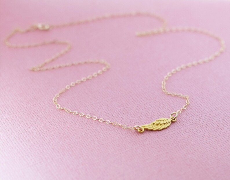 Memorial Jewelry Loss Necklace 14k Gold Filled Miscarriage Necklace Gold Sideways Angel Wing Memorial Necklace Sympathy Gift