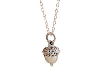 Acorn Necklace - Dainty Sterling Silver Necklace- Handmade Jewelry