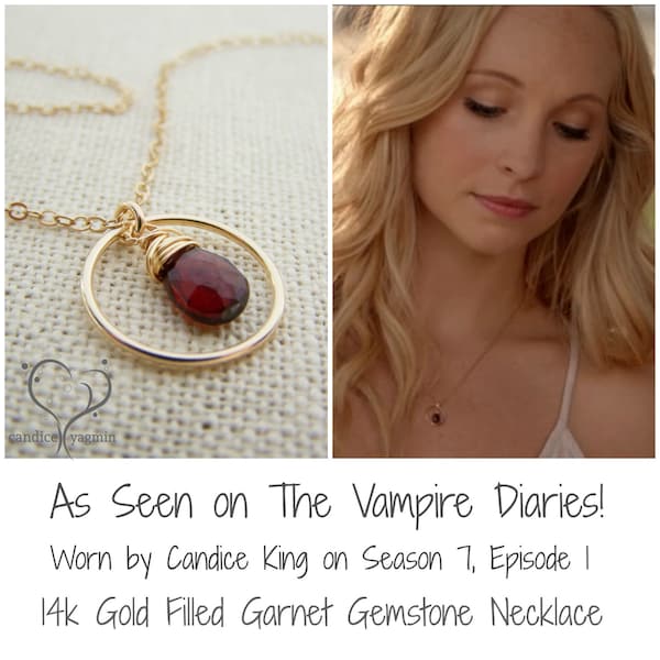 Vampire Diaries Garnet Gemstone Wire Wrapped Briolette Teardrop Necklace - January Birthstone - As seen on TV