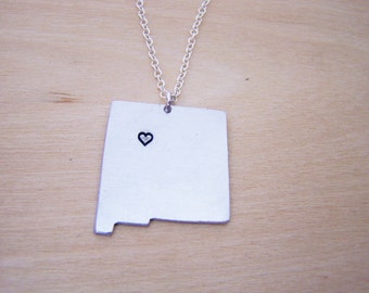 Hand Stamped Heart New Mexico State Sterling Silver Necklace / Gift for Her