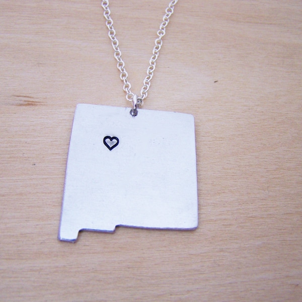 Hand Stamped Heart New Mexico State Sterling Silver Necklace / Gift for Her