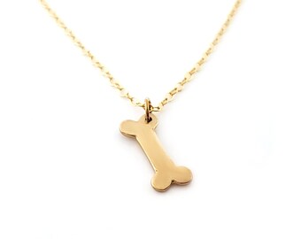 Dog Bone Charm 14k Gold Filled Dainty Necklace - Gift for Her