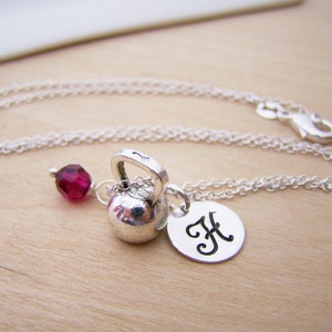 Kettlebell Workout Gym Charm Swarovski Birthstone Initial Personalized Sterling Silver Necklace / Gift for Her