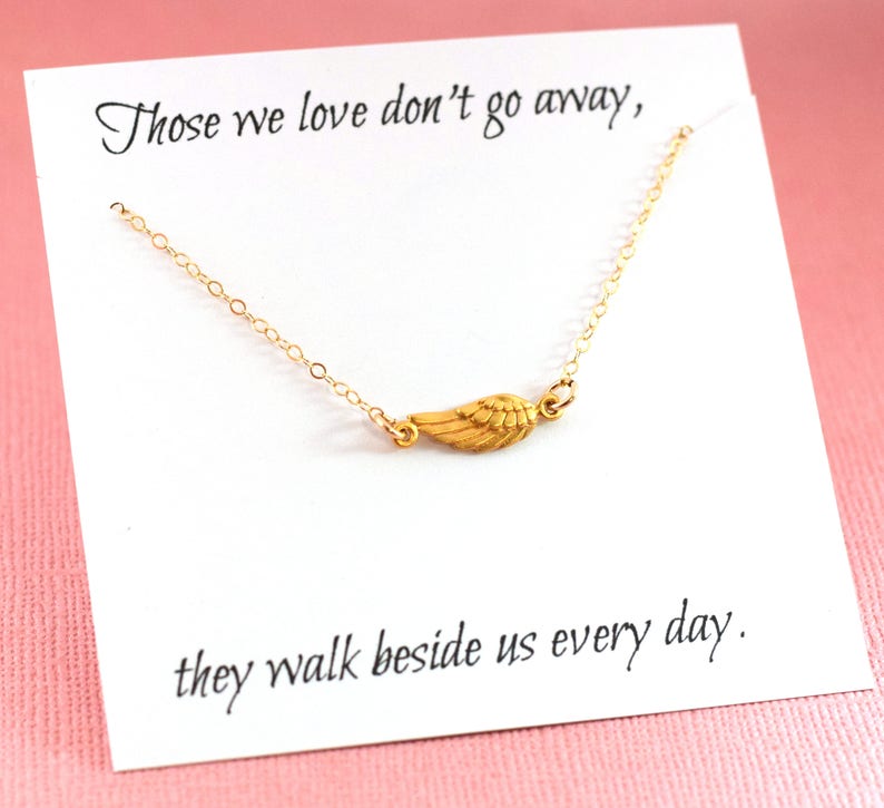 Memorial Jewelry Loss Necklace 14k Gold Filled Miscarriage Necklace Gold Sideways Angel Wing Memorial Necklace Sympathy Gift