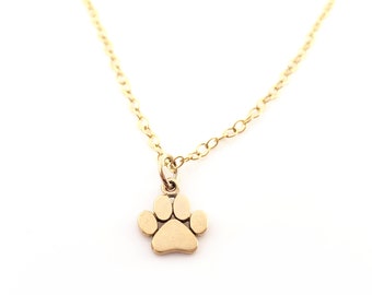 Paw Print Charm Necklace - Dainty 14k Gold Filled Jewelry - Gift for Her