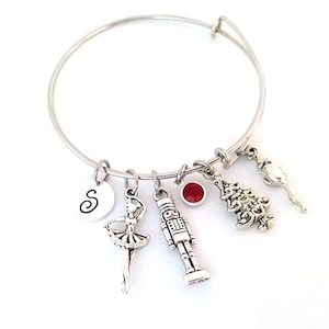 Nutcracker Ballet Bracelet - Personalized Bracelet - Adjustable Bangle Bracelet - Birthstone Bracelet - Personalized Jewelry - Silver Bangle