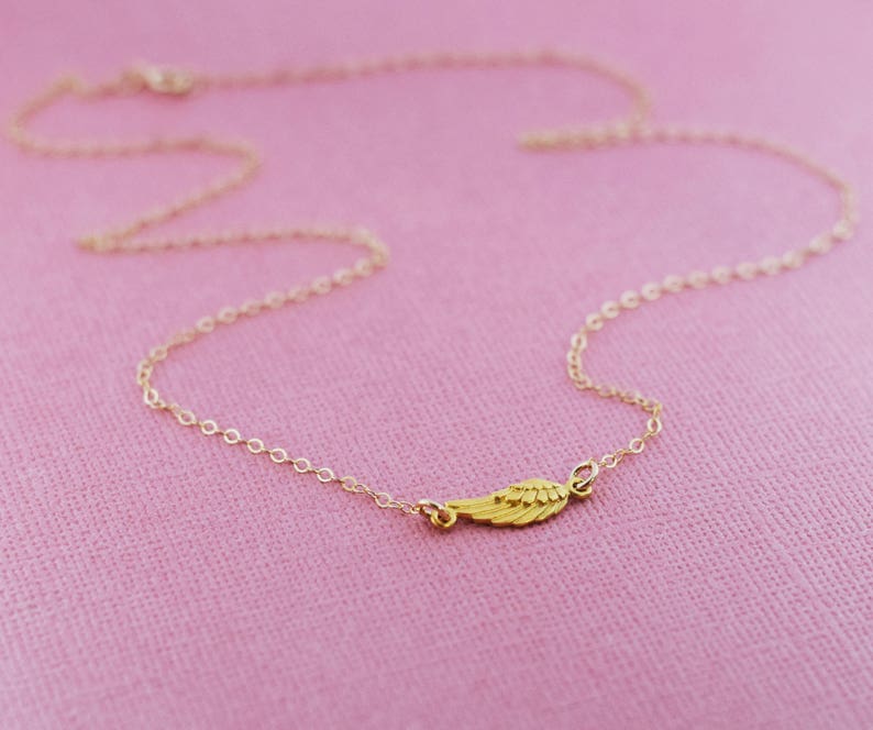 Memorial Jewelry Loss Necklace 14k Gold Filled Miscarriage Necklace Gold Sideways Angel Wing Memorial Necklace Sympathy Gift