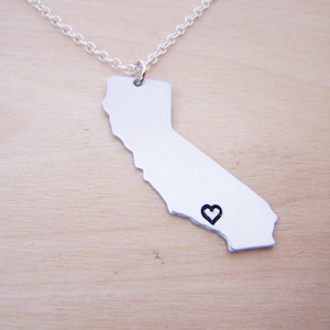 California State Sterling Silver Handstamped Heart Necklace image 1