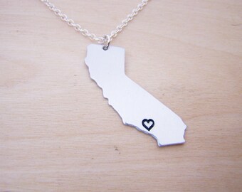 California State Sterling Silver Handstamped Heart Necklace